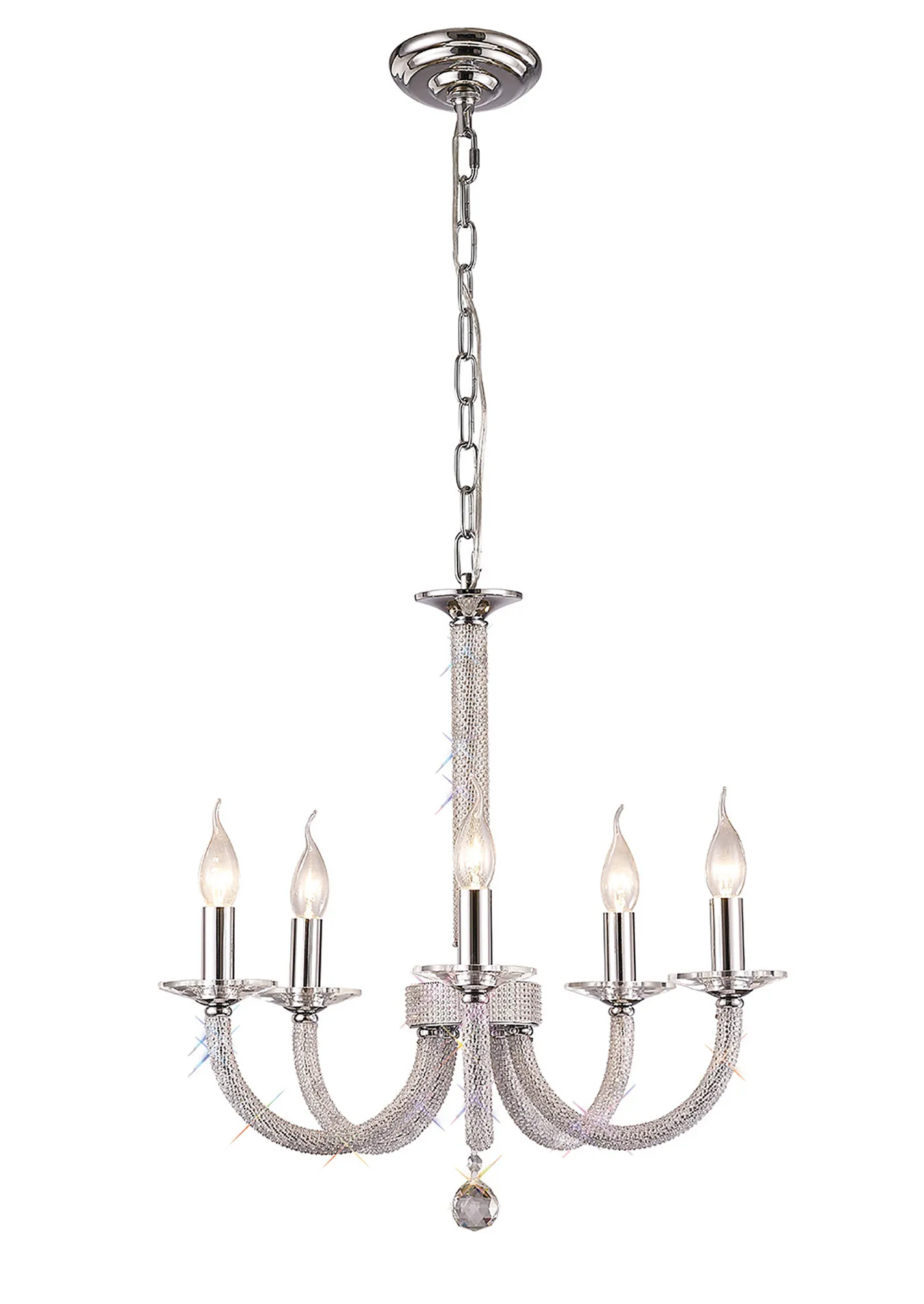 Elena Polished Chrome Crystal Ceiling Lights Diyas Multi Arm Crystal Fittings